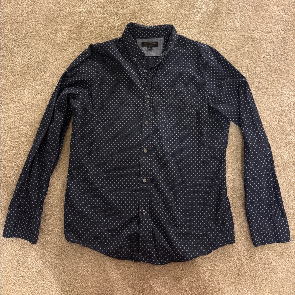 Banana Republic Soft Wash Slim Fit Button Down Shirt Size Large Navy Blue